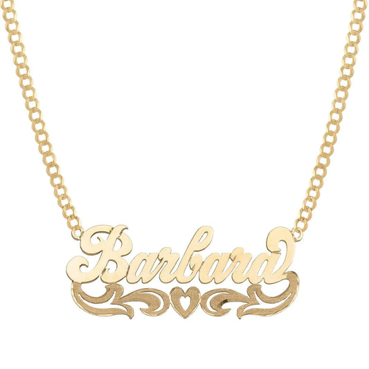 Ladies Script Name Plated Heart Ribbon Necklace 14K Gold