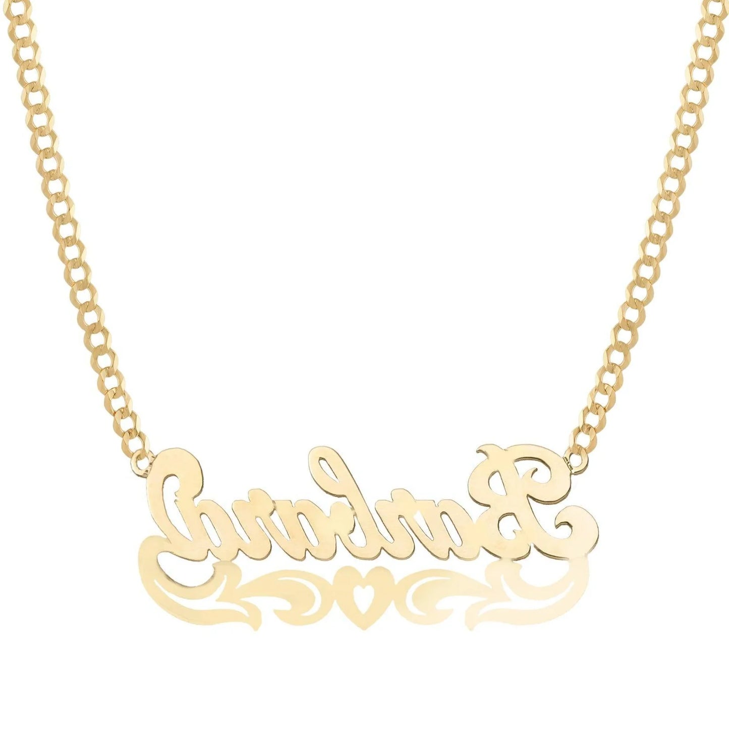 Ladies Script Name Plated Heart Ribbon Necklace 14K Gold