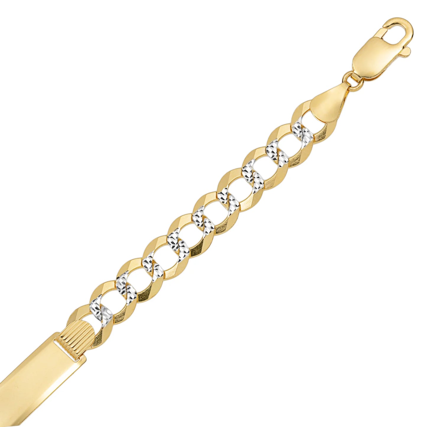 Men's Curb Pave Link ID Bracelet 14K Yellow White Gold