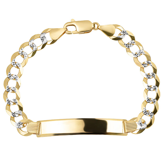 Men's Curb Pave Link ID Bracelet 14K Yellow White Gold