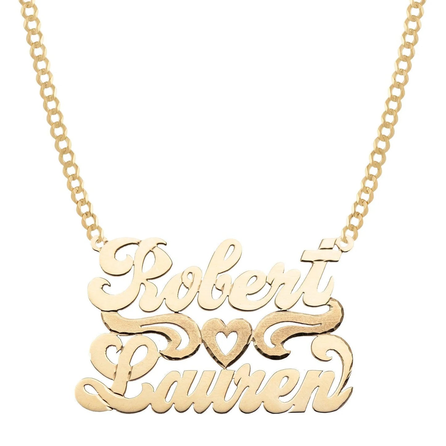 Ladies Script Name Plate Heart Ribbon Necklace 14K Gold